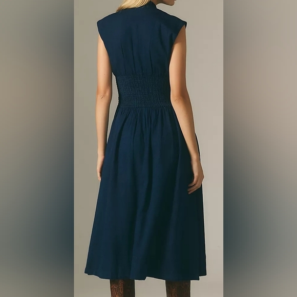 Anthropologie The Tommie Cap Sleeve Smocked front zip dress: denim edition - Picture 3 of 6